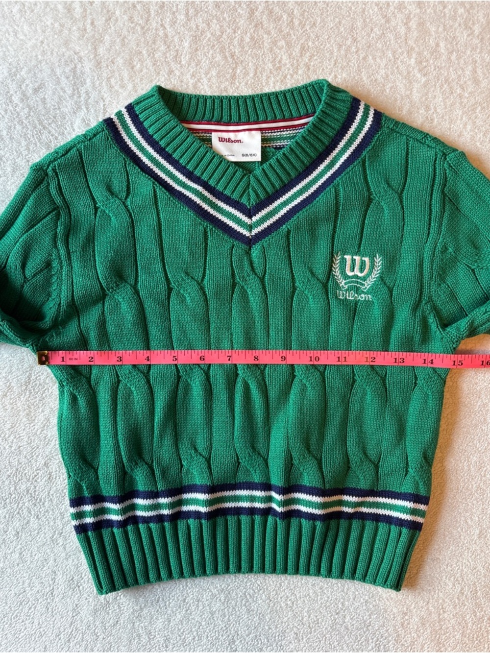 Wilson Preppy Tennis Sweater, Green w Blue White. Size 6/6x - Picture 6 of 8